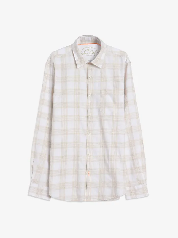 Spykar cream cotton checks shirt