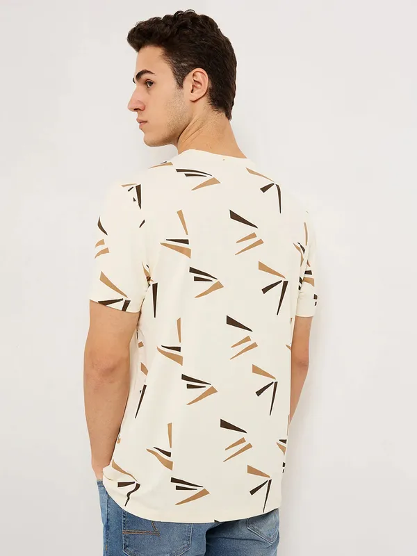 SPYKAR cream cotton printed t-shirt