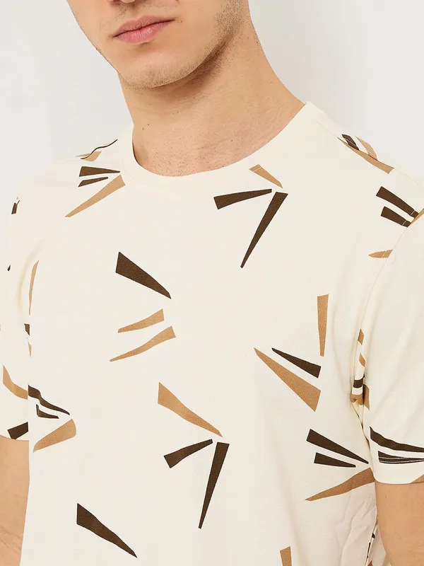 SPYKAR cream cotton printed t-shirt