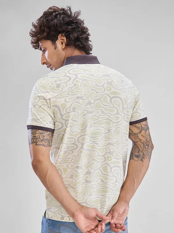 SPYKAR cream floral printed cotton t-shirt