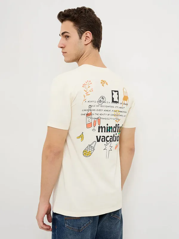 SPYKAR cream printed cotton t-shirt for men