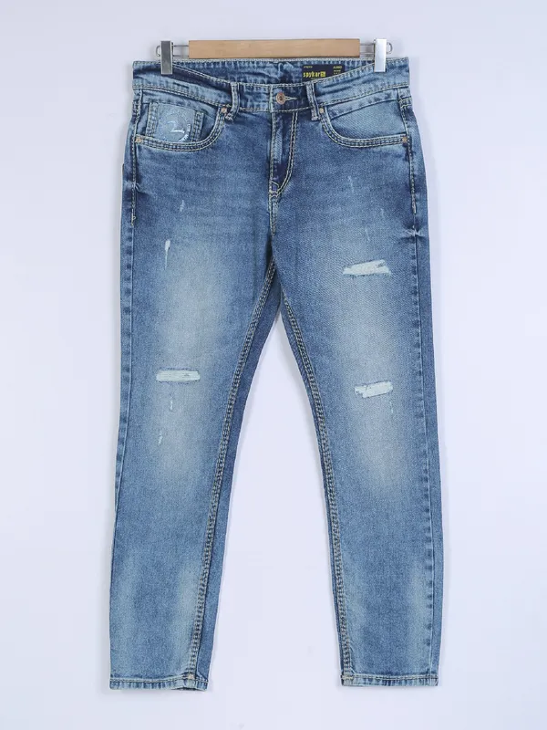 Spykar dark blue ripped and washed jeans