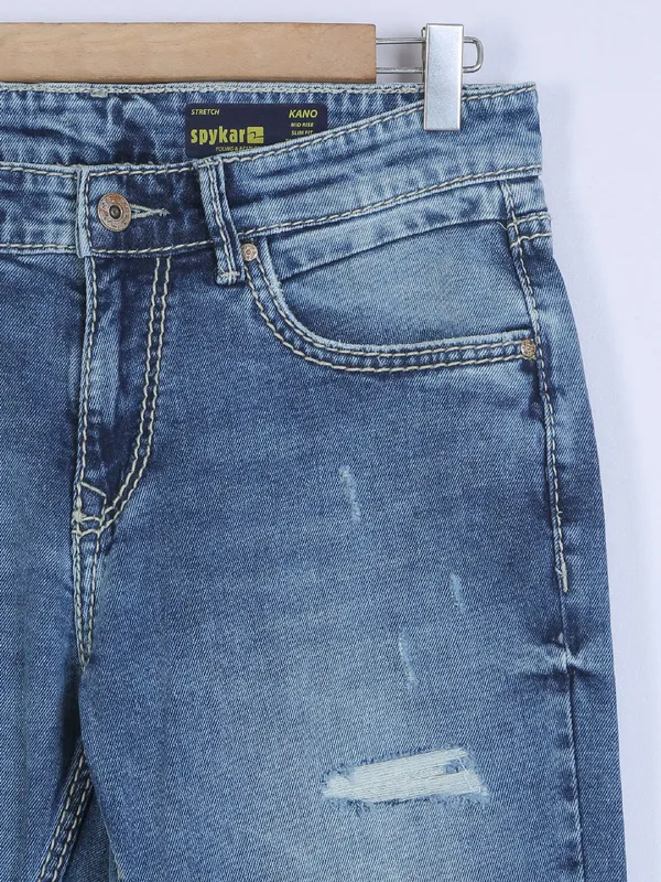Spykar dark blue ripped and washed jeans
