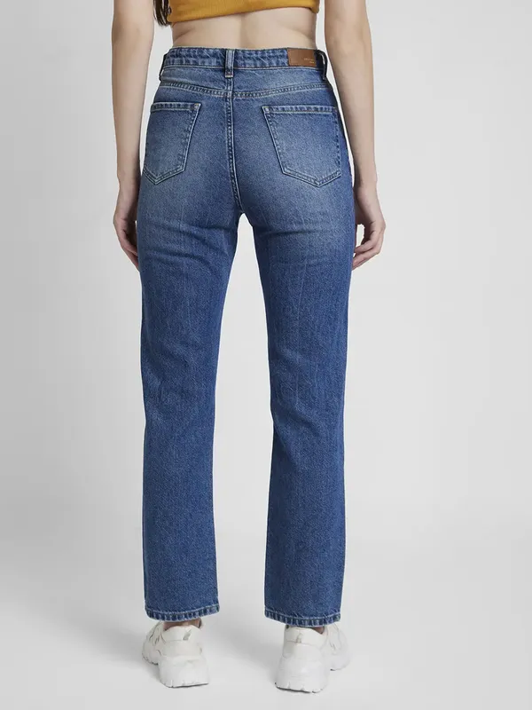 Spykar dark blue ripped straight jeans