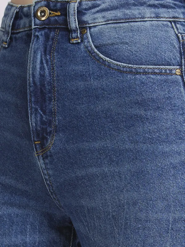 Spykar dark blue ripped straight jeans