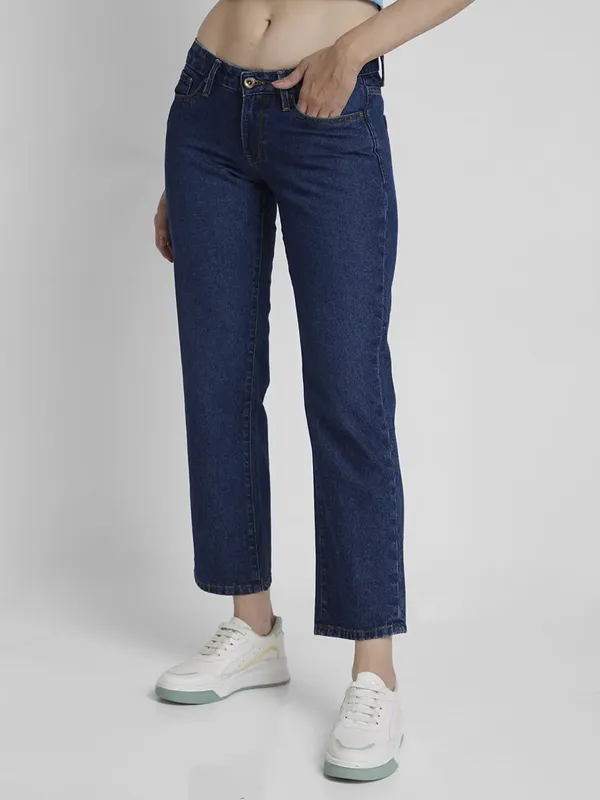 Spykar dark blue solid straight jeans