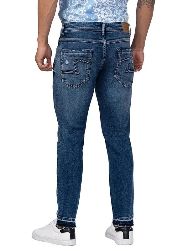 Spykar dark blue washed and ripped jeans