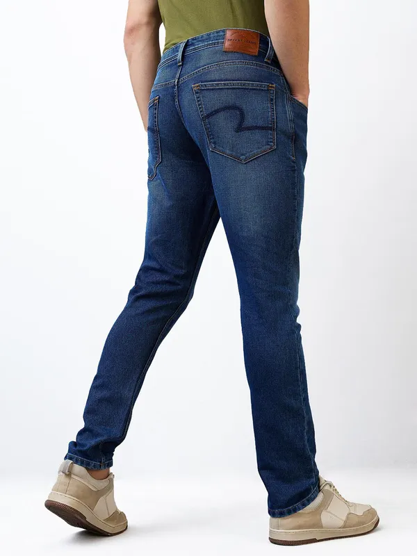 SPYKAR dark blue washed slim fit denim for men