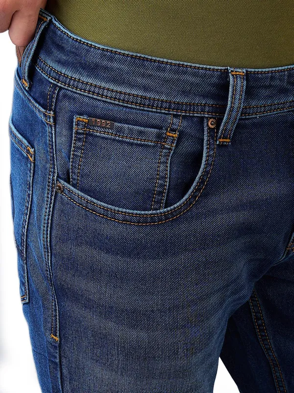 SPYKAR dark blue washed slim fit denim for men