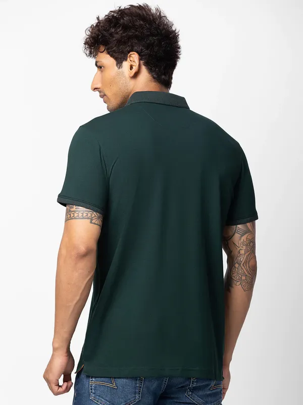 Spykar dark green cotton t shirt