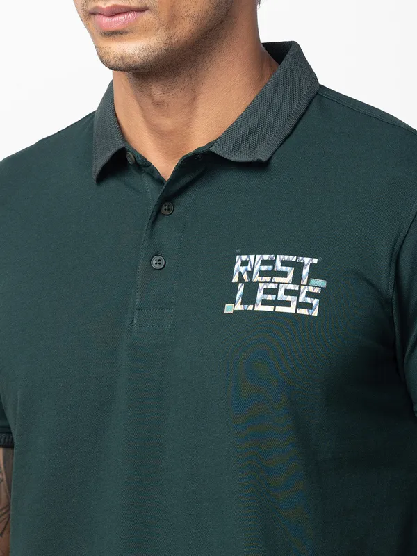 Spykar dark green cotton t shirt