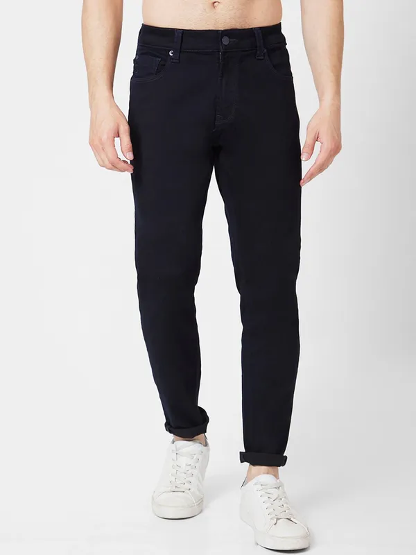 Spykar dark navy solid slim taper fit jeans