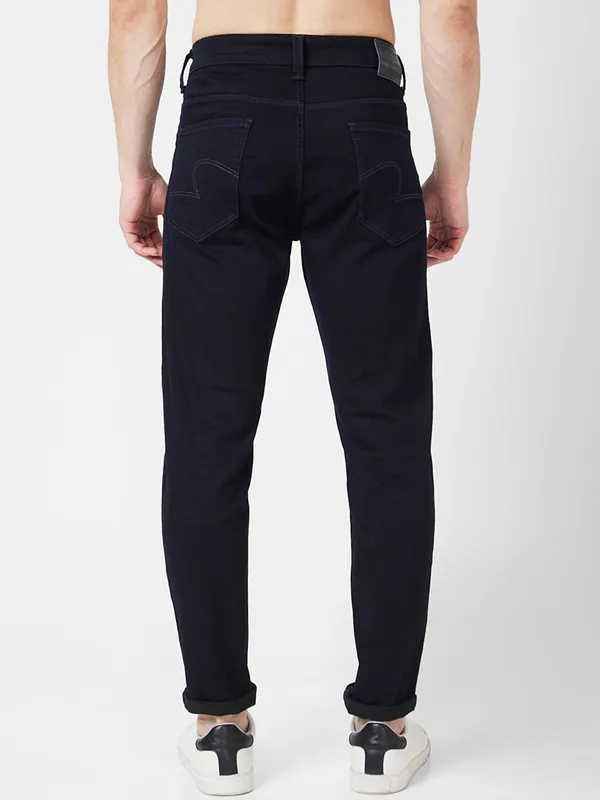 Spykar dark navy solid slim taper fit jeans