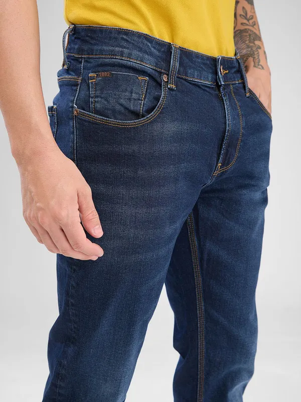SPYKAR deep blue slim fit washed denim jeans