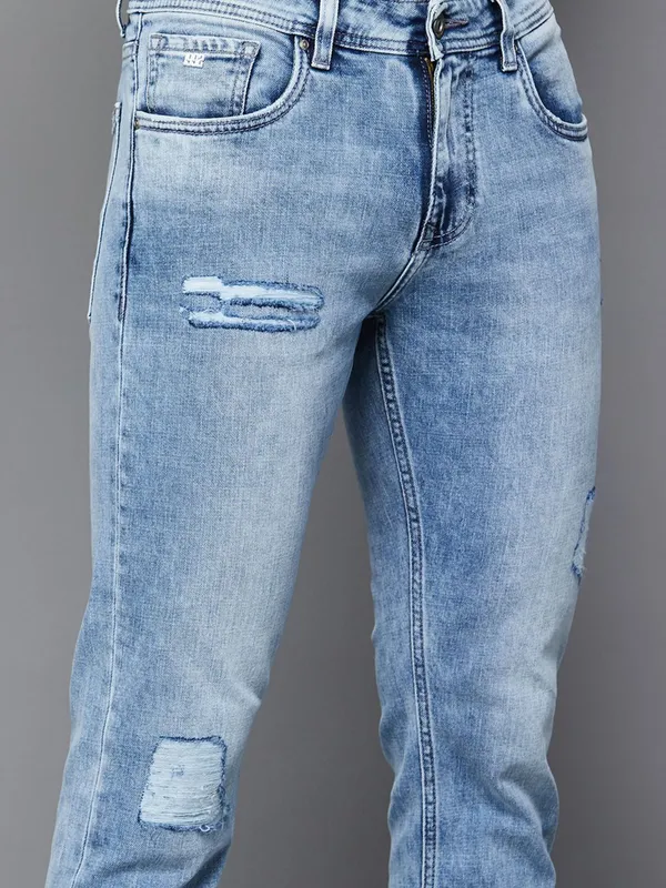 SPYKAR deep blue washed and ripped denim jeans
