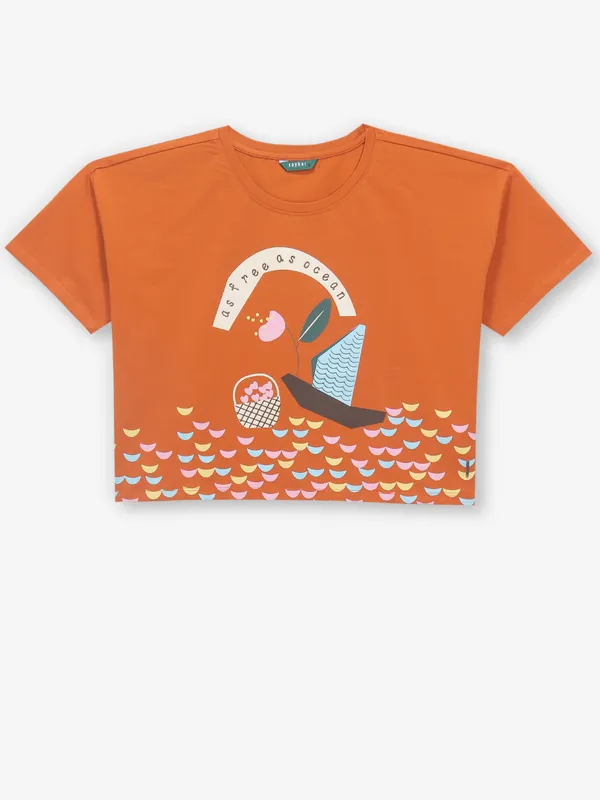 SPYKAR deep orange printed crop top