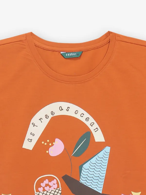 SPYKAR deep orange printed crop top