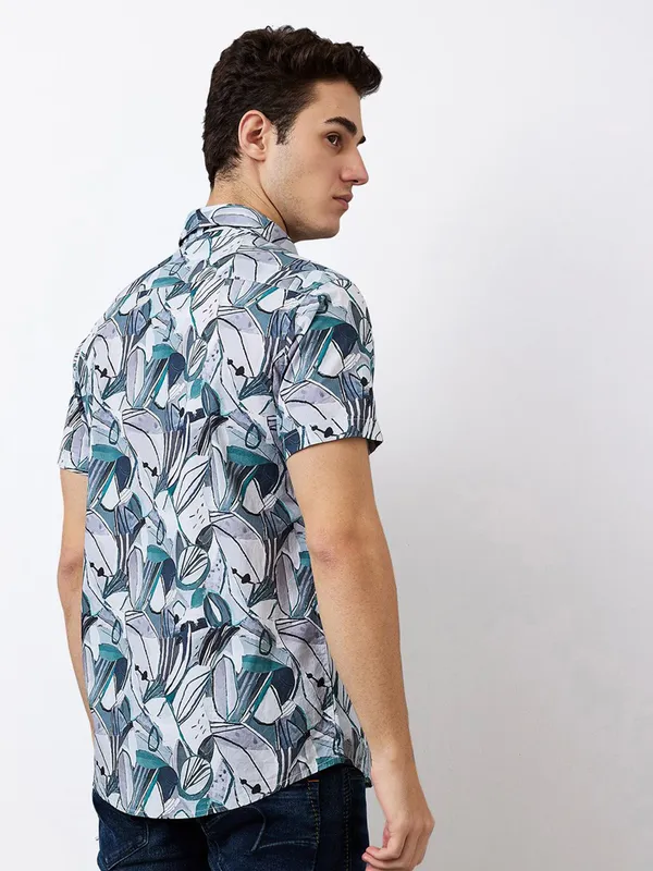 SPYKAR floral printed teal green casual wear shirt