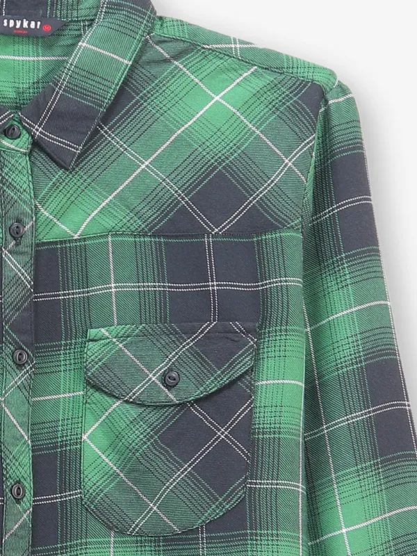 SPYKAR forest green cotton shirt for women