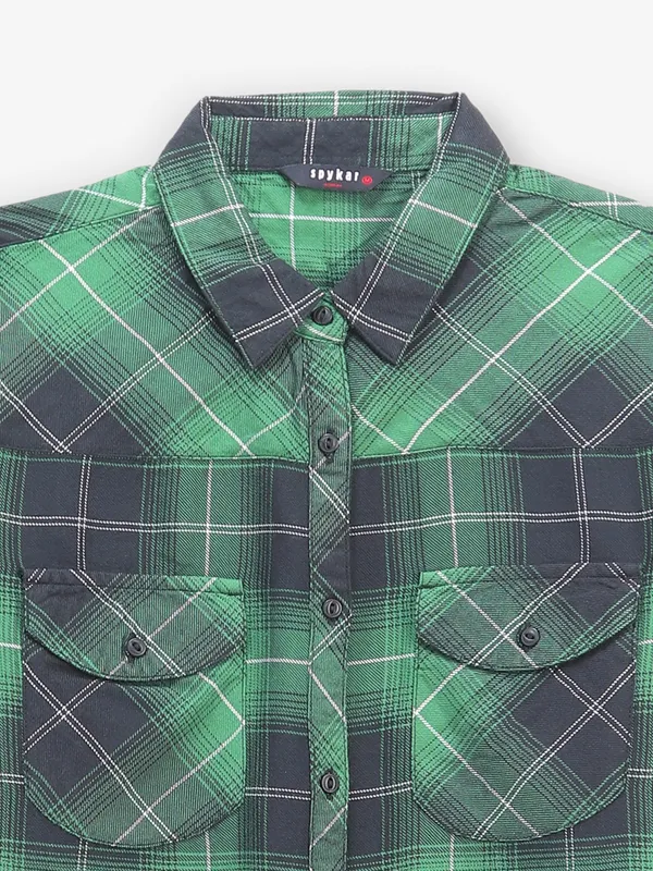SPYKAR forest green cotton shirt for women
