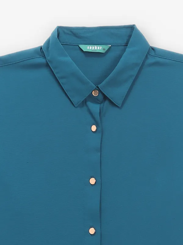 SPYKAR georgette plain shirt in teal blue