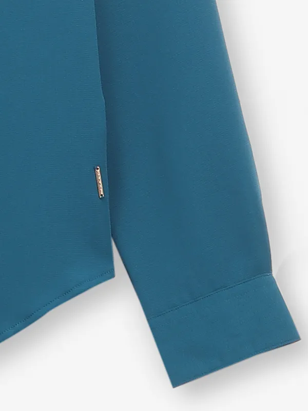 SPYKAR georgette plain shirt in teal blue
