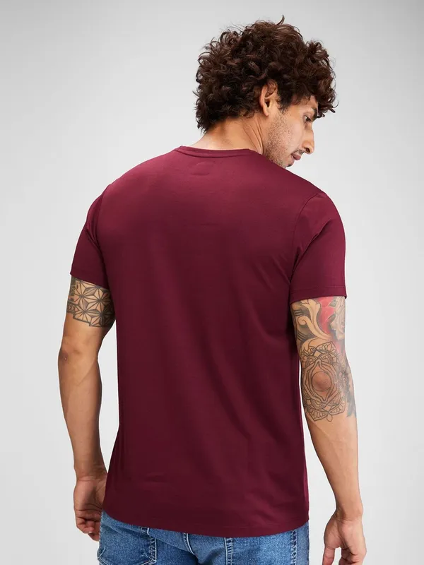 SPYKAR grape purple solid cotton t-shirt