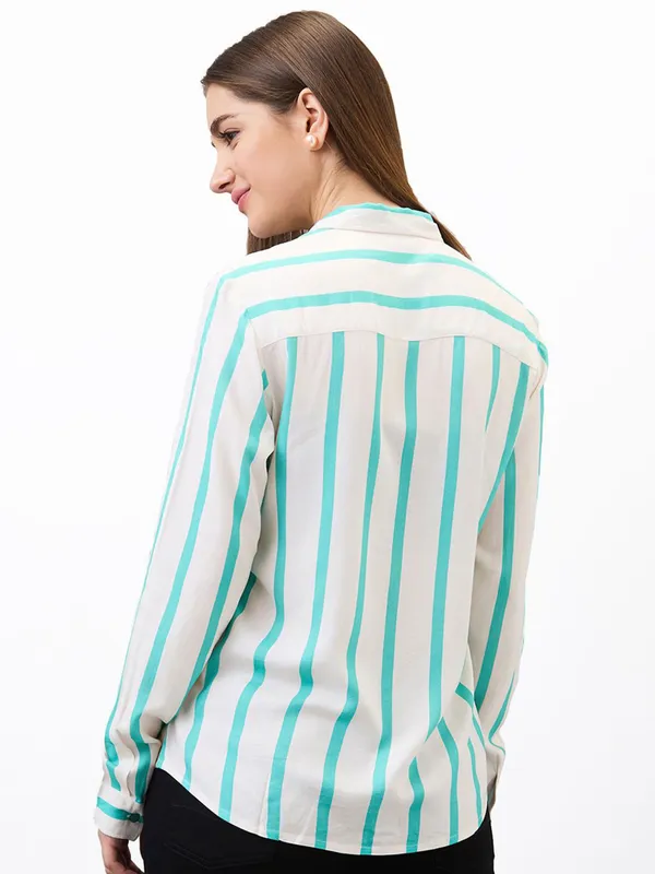 SPYKAR green and beige stripe shirt