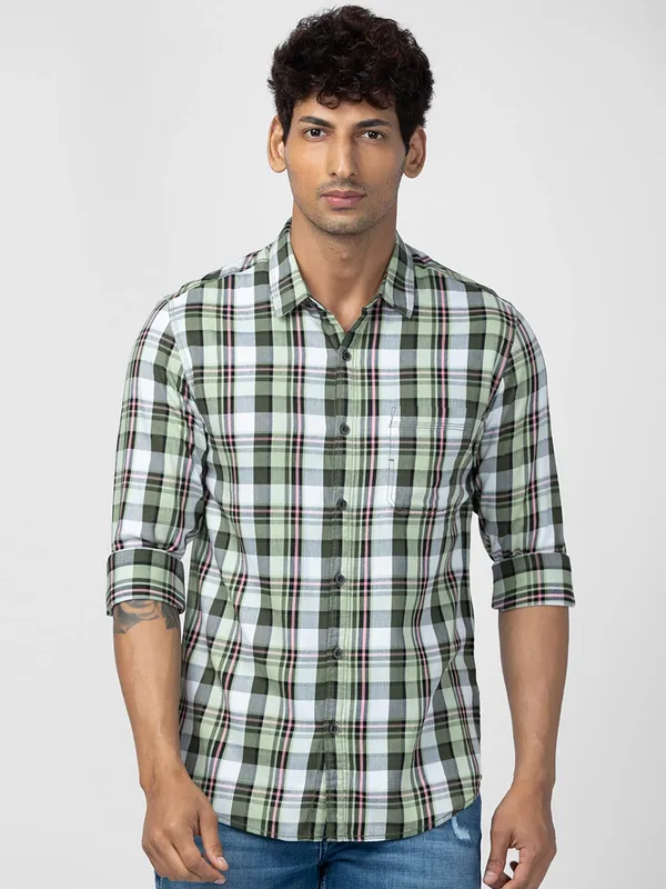 Spykar green checks shirt