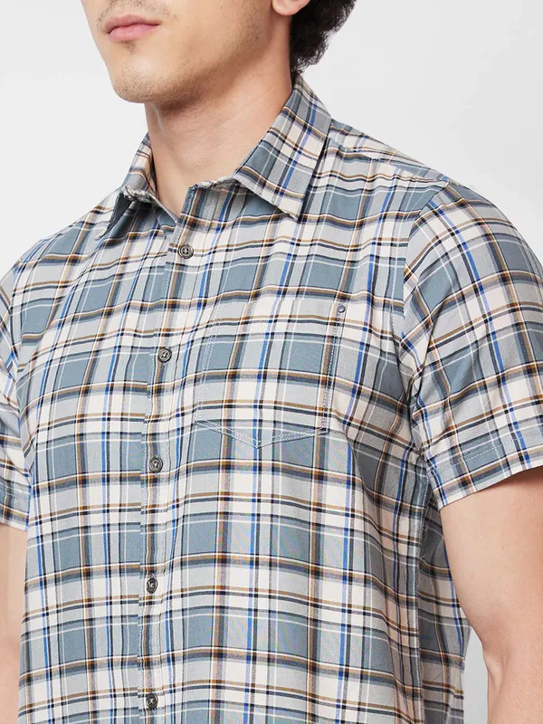 SPYKAR grey checks cotton shirt