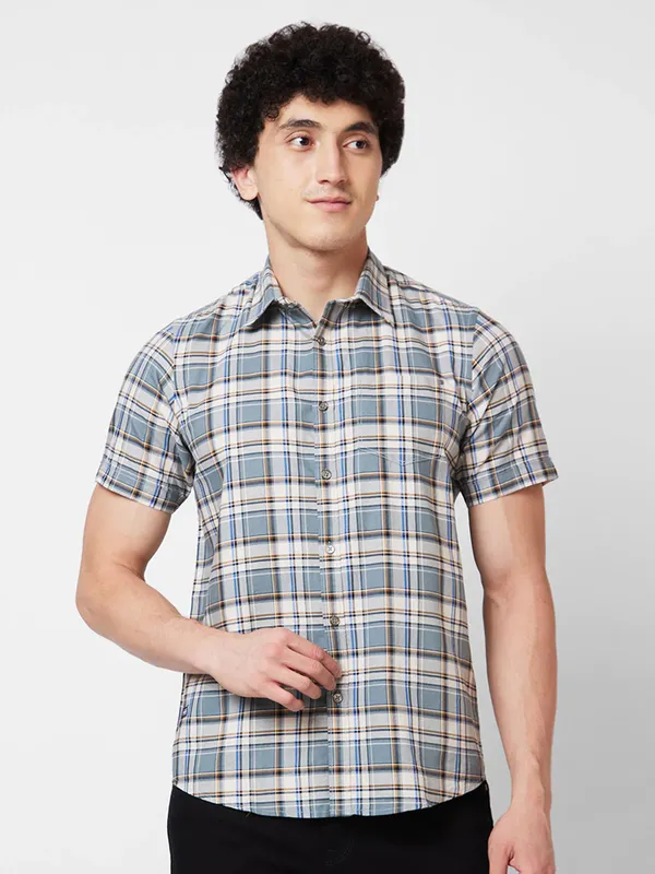SPYKAR grey checks cotton shirt