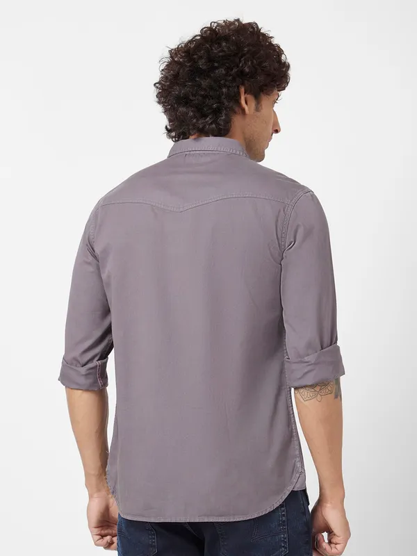 Spykar grey plain denim shirt