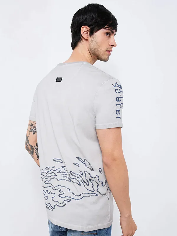 SPYKAR grey printed cotton t-shirt
