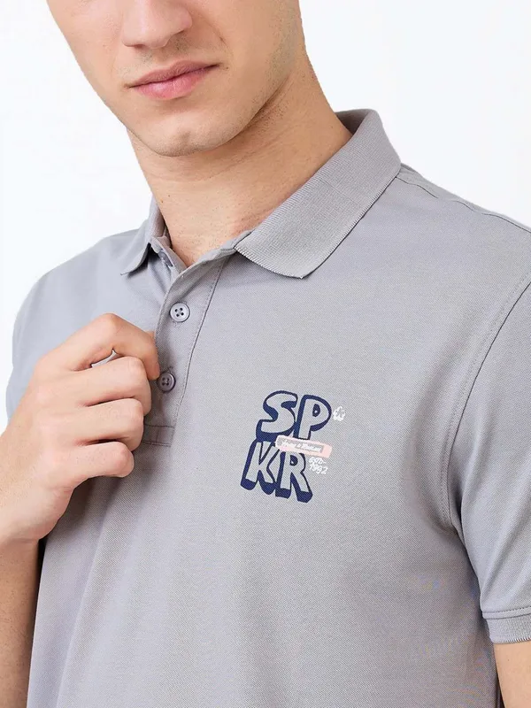 SPYKAR grey printed slim fit mens polo t-shirt