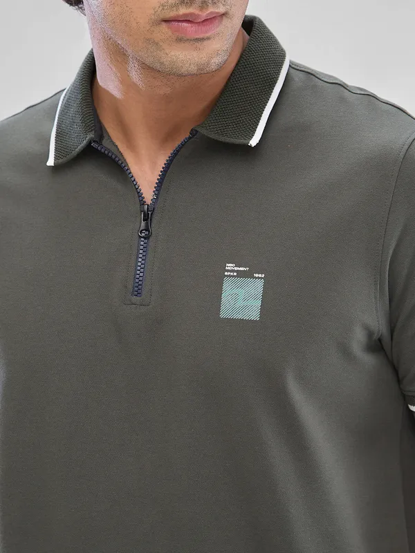 SPYKAR grey zipper polo cotton t-shirt