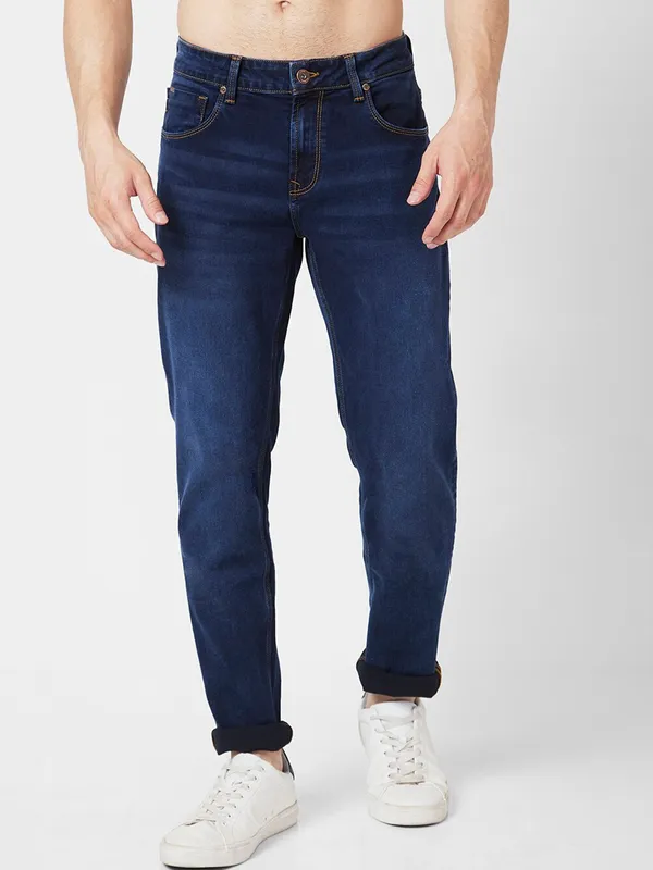 Spykar indigo blue washed skinny fit jeans