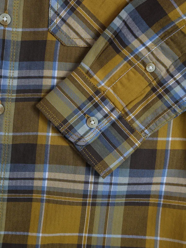Spykar khaki cotton checks shirt