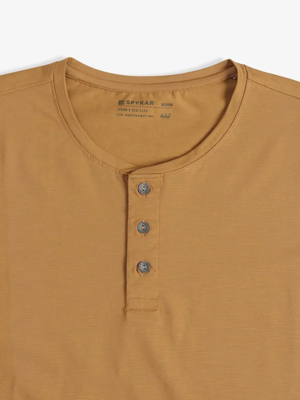 Spykar khaki cotton round neck t-shirt