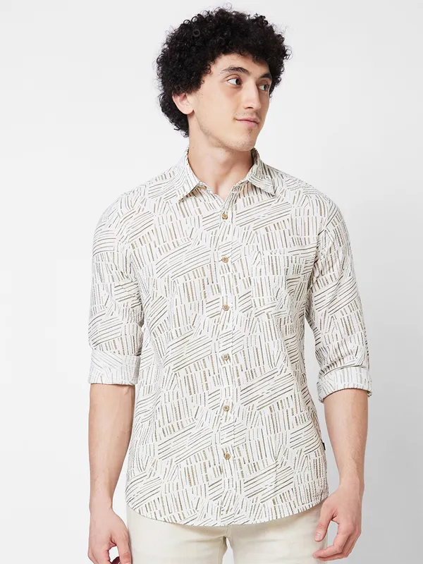 Spykar khaki printed shirt