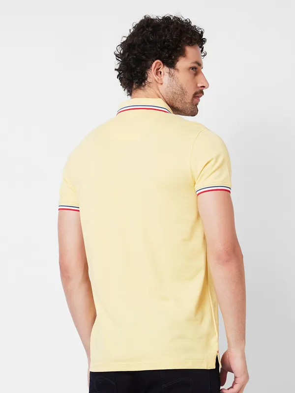SPYKAR lemon yellow solid cotton polo t-shirt