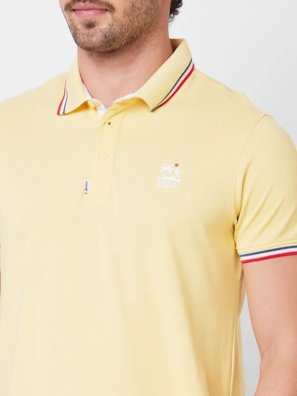 SPYKAR lemon yellow solid cotton polo t-shirt