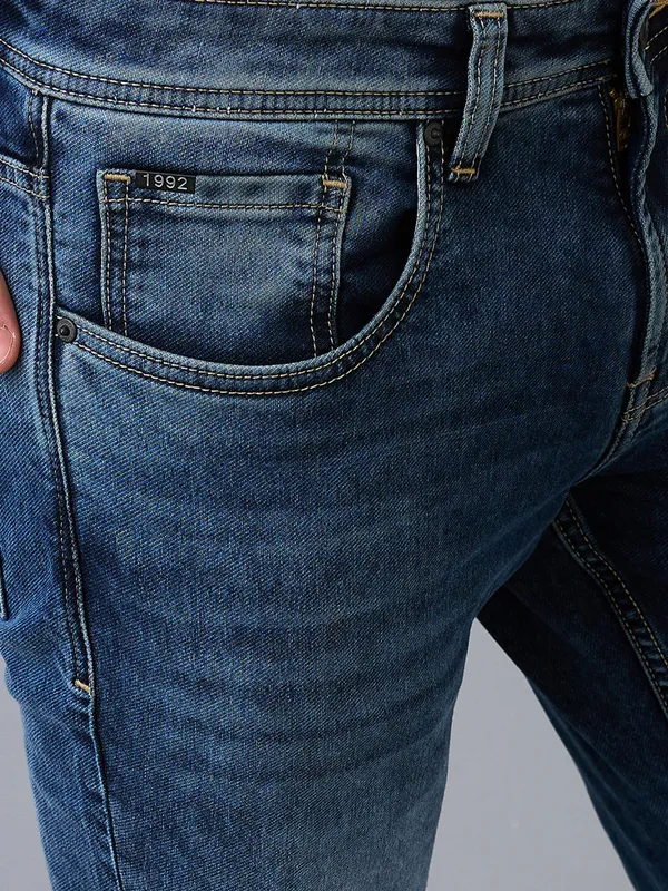SPYKAR light blue washed slim fit denim jeans for men