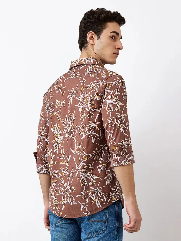 SPYKAR light brown printed casual shirt for men