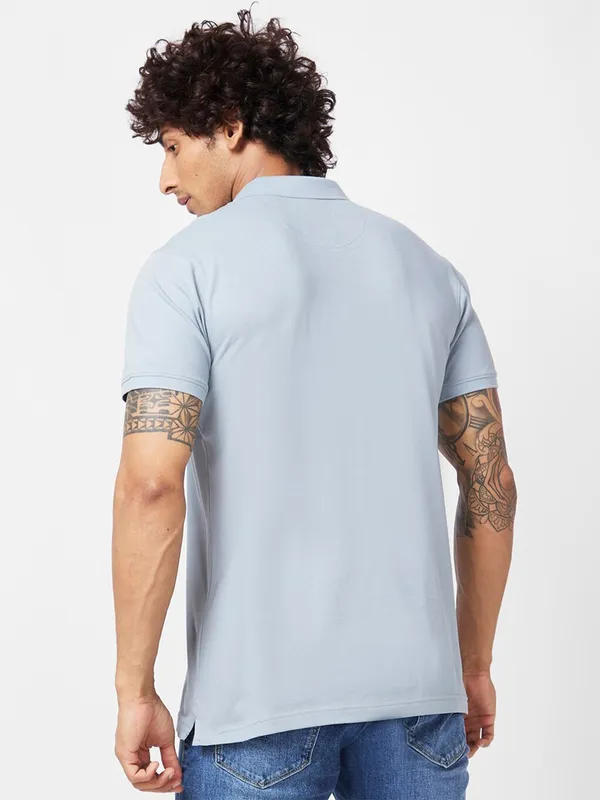 Spykar light grey plain cotton t shirt