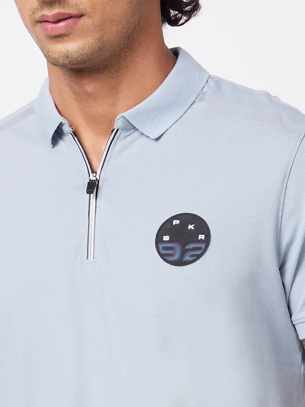 Spykar light grey plain cotton t shirt