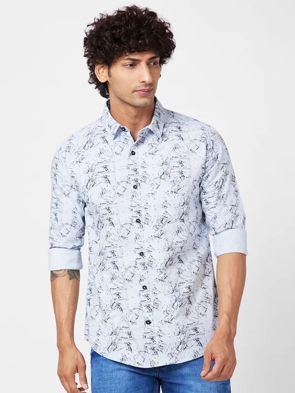 Spykar light grey printed shirt
