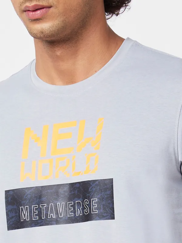 Spykar light grey printed t shirt