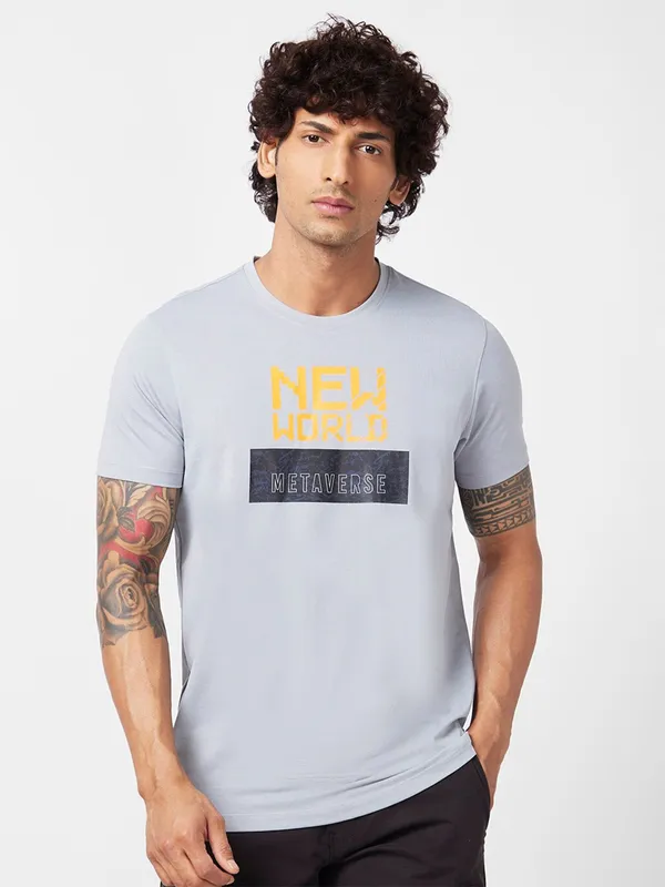 Spykar light grey printed t shirt