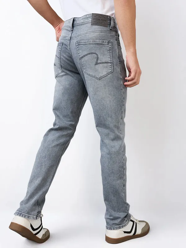 SPYKAR light grey washed regular fit denim jeans