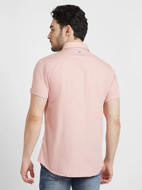 Spykar light pink plain shirt